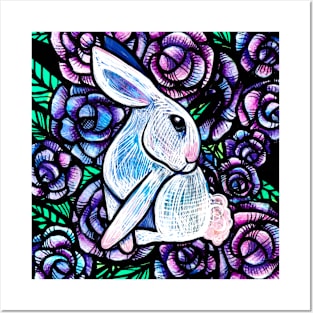 Purple Roses Bunny Rabbit Posters and Art